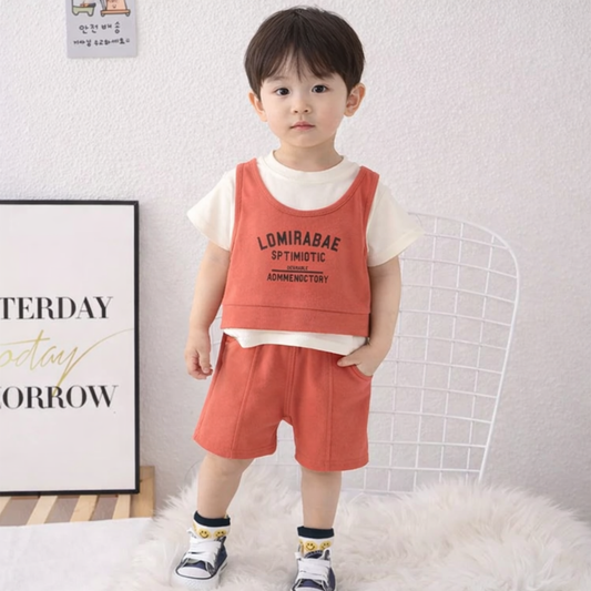 Baby 2-Piece Outfit Set, T-Shirt with Text Print and Shorts, Casual Wear