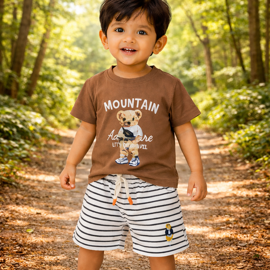 Baby T-Shirt and Striped Shorts Set, 2-Piece Outfit