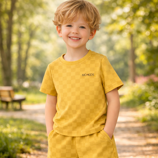 Toddler Cotton Checkered T-shirt and Shorts Set, Casual Summer Wear