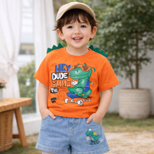 Toddler Dinosaur T-Shirt and Shorts Set, Skateboarding Design, Casual Outfit
