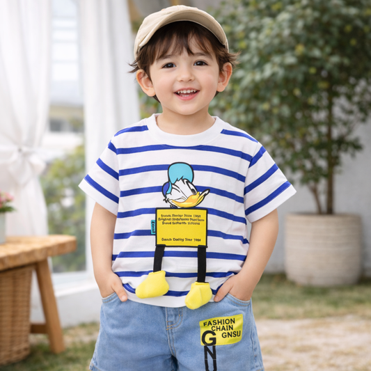 Kids Striped T-Shirt and Denim Shorts Set, Casual Wear