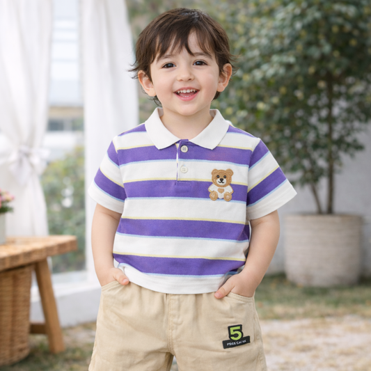Kids Striped Polo T-Shirt and Shorts Set