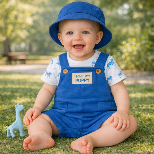 Baby-Blue Knee-Length Cotton Dangries Dress With Cap