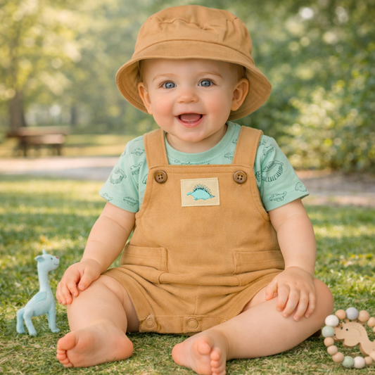 Baby Knee-Length Cotton Dangrie Dress With Cap
