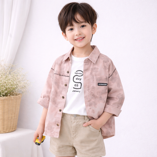 Boys  Graphic Print Cotton Casual Shirt With Tshirt
