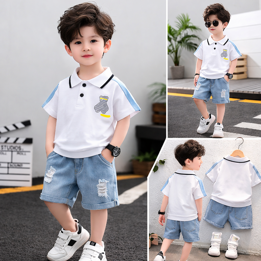 Baby Boy 2-Piece Outfit Set, Polo T-Shirt with Denim Shorts, Casual Wear