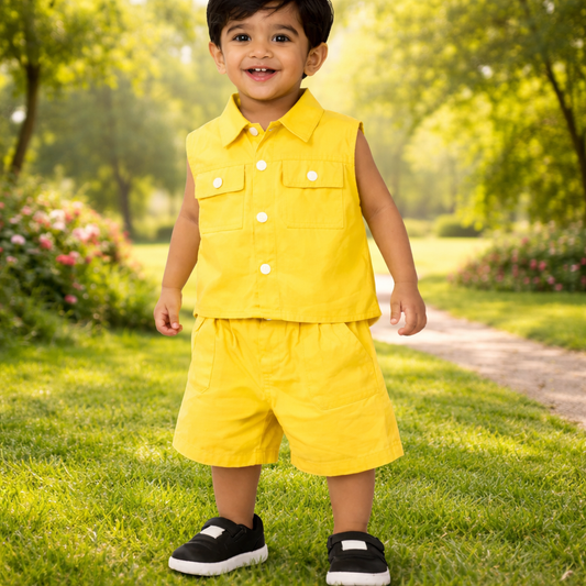Kids Sleeveless Cotton Shirt and Shorts Set, Casual Wear