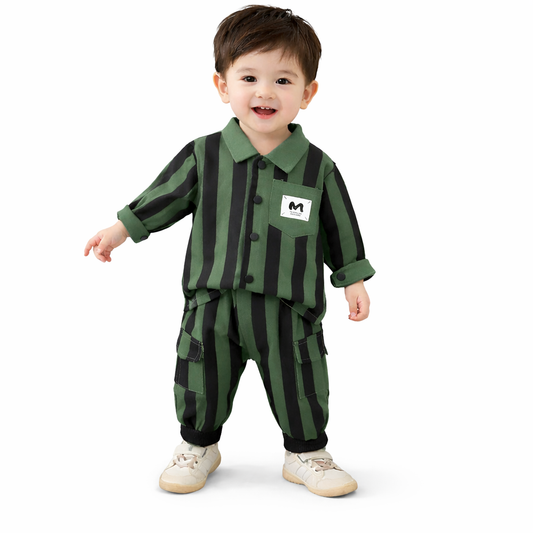 Kids Striped Cotton Shirt and Jogger Set, Long Sleeve