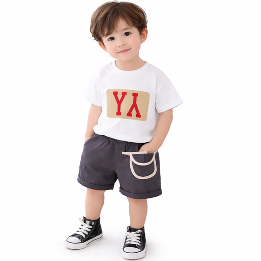 Kids Cotton T-Shirt with Graphic Print and Casual Shorts