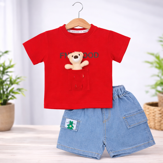 Kids Cotton T-Shirt with Bear Design, Casual Wear