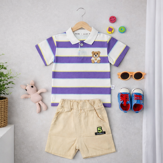 Kids Striped Polo T-Shirt and Shorts Set