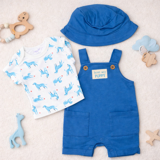 Baby-Blue Knee-Length Cotton Dangries Dress With Cap