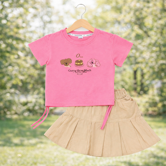 Toddler Girls Graphic Print T-Shirt with Pleated Skirt