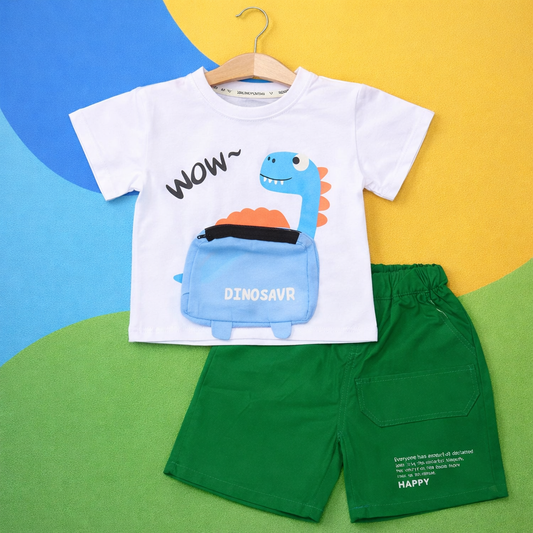 Kids Dinosaur Print T-Shirt and Shorts Set, Cotton Summer Wear