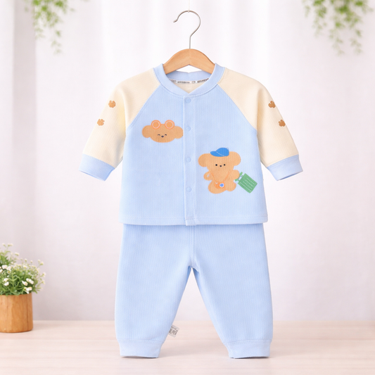 Baby Sleepsuit with Bear Print, Cotton , Long Sleeve