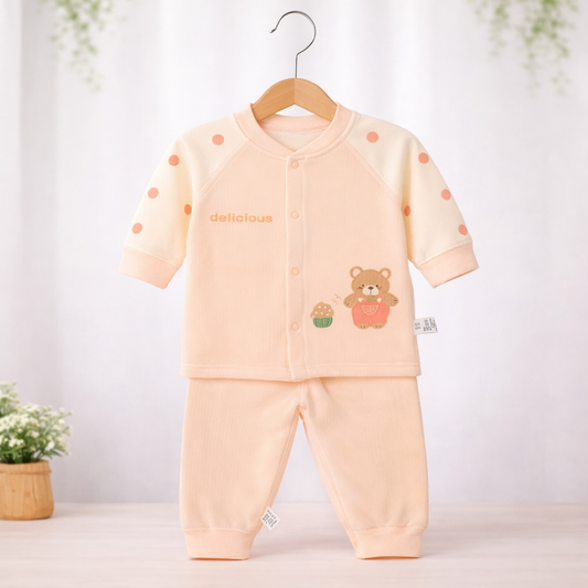 Baby Sleepsuit with Bear Print, Cotton, Long Sleeve
