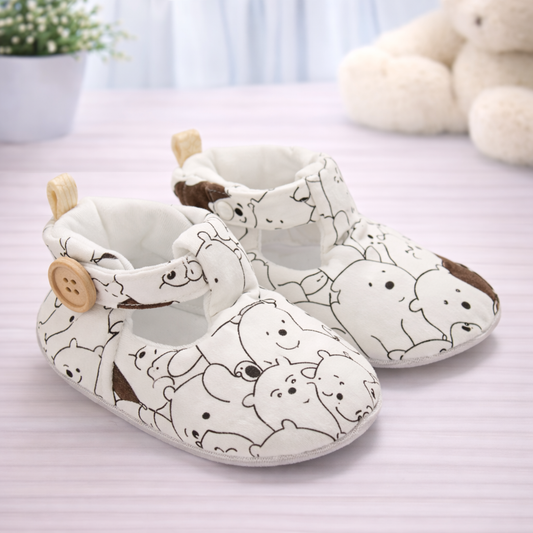 Baby Cartoon Print Pre-Walker Shoes,Cotton Canvas, Button Strap