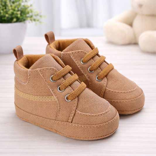 Baby Canvas High-Top Sneakers, Khaki Brown, Soft Sole Pre-Walker Shoes