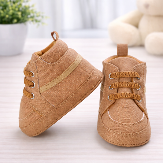 Baby Canvas High-Top Sneakers, Khaki Brown, Soft Sole Pre-Walker Shoes