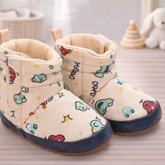 Baby Girls Boys Cotton Booties Soft Sole Vehicle Print Slippers