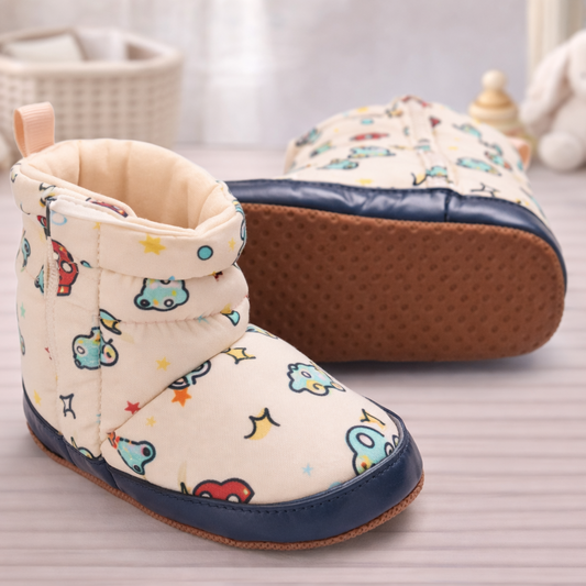 Baby Girls Boys Cotton Booties Soft Sole Vehicle Print Slippers