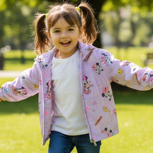 Full Sleeves Hooded Jacket Purple  Micky Mouse Print