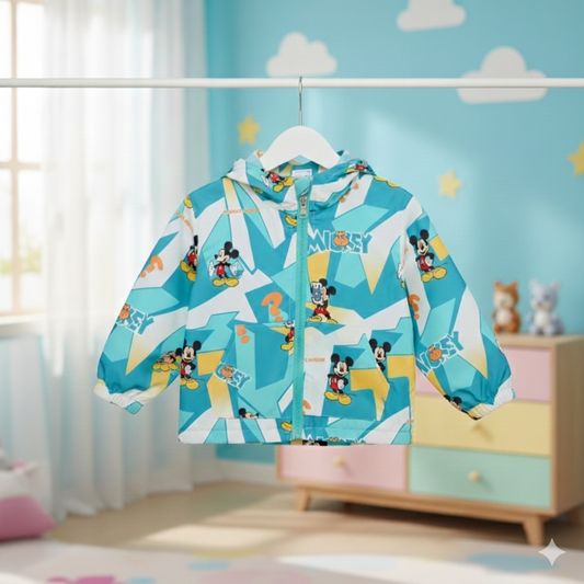Full Sleeves Hooded Jacket Dark Blue Micky Mouse Print