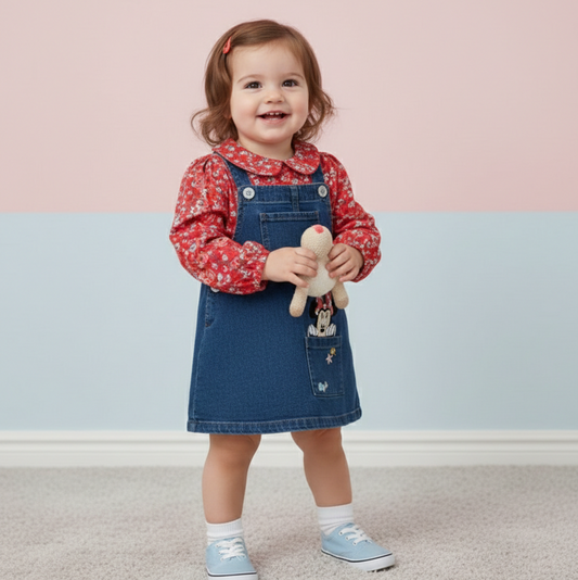 Disney Minnie Mouse 2-Piece Denim Jumper And Pink Shirt Set