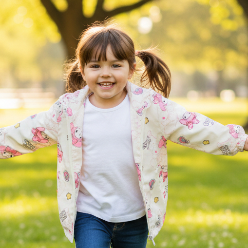 Full Sleeves Hooded Jacket Pink Cute Mini Print