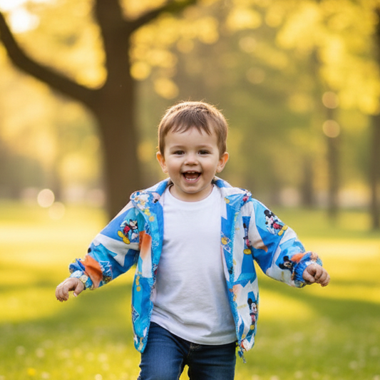 Full Sleeves Hooded Jacket Dark Blue Micky Mouse Print