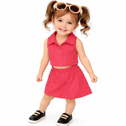 Girls Quilted Sleeveless Top and Skirt Set, 2 Piece Outfit