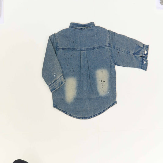 Children's Distressed Denim Button-Down Shirt, Long Sleeve, Light Blue