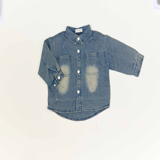 Children's Distressed Denim Button-Down Shirt, Long Sleeve, Light Blue